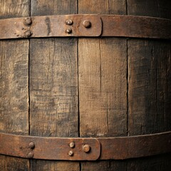 Poster - Close up of old wooden barrel with rusted metal hoops vintage style full frame shot aged texture