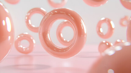 Wall Mural - floating pink rings in a soft pink space