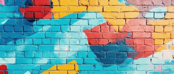 Poster - Colorful Brick Wall Art Mural Abstract Graffiti Texture Close Up Background Urban Design Creative Expression Artistic Painted Surface
