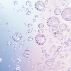 Poster - Abstract close-up of water bubbles floating on pastel background, macro photography, science, beauty, freshness, purity, serenity, wellness