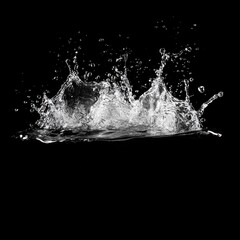 Poster - Water splash in high speed photography on black background studio shot abstract liquid motion clean refreshment