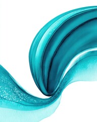 Poster - Abstract Turquoise Wave on White Background Fluid Art Close Up Shot Minimalist Design for Modern Decor and Creative Projects
