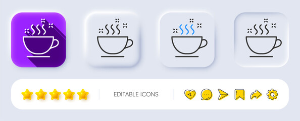 Poster - Coffee cup line icon. Neumorphic, Flat shadow, 3d buttons. Hot cappuccino sign. Tea drink mug symbol. Line coffee cup icon. Social media icons. Vector
