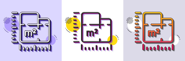Poster - Floor plan line icon. Halftone dotted pattern. Gradient icon with grain shadow. Room dimension sign. House area measurement symbol. Line floor plan icon. Various designs. Vector