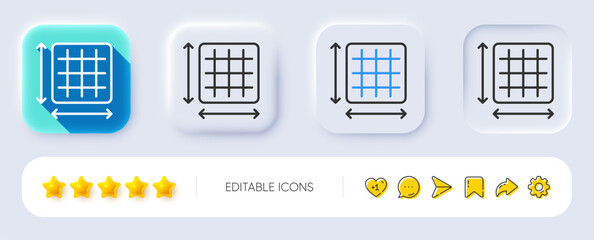 Poster - Square area line icon. Neumorphic, Flat shadow, 3d buttons. Room dimension sign. Territory measurement symbol. Line square area icon. Social media icons. Vector