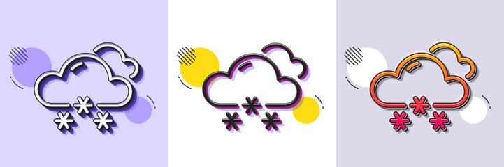 Poster - Snow weather forecast line icon. Halftone dotted pattern. Gradient icon with grain shadow. Clouds with snowflake sign. Cloudy sky symbol. Line snow weather icon. Various designs. Vector