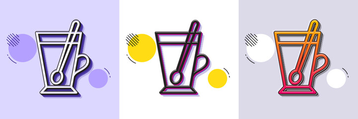 Poster - Cup with spoon line icon. Halftone dotted pattern. Gradient icon with grain shadow. Fresh beverage sign. Latte or Coffee symbol. Line tea mug icon. Various designs. Vector