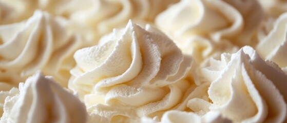 Poster - Close Up of Whipped Cream Swirls on Dessert Cake Top View Macro Food Photography