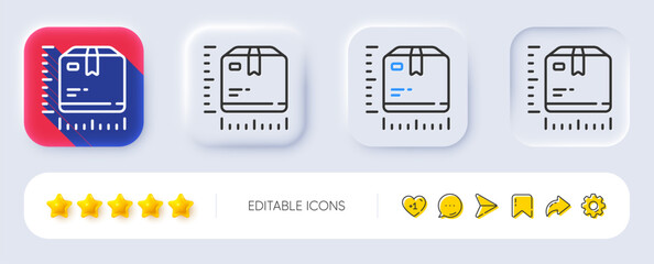 Poster - Package size line icon. Neumorphic, Flat shadow, 3d buttons. box dimension sign. Parcel measurement symbol. Line package size icon. Social media icons. Vector