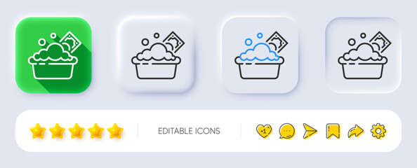 Poster - Launder money line icon. Neumorphic, Flat shadow, 3d buttons. Cash corruption sign. Tax avoidance symbol. Line launder money icon. Social media icons. Vector