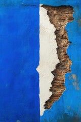 Poster - Distressed Blue and White Wall with Exposed Brick Texture Close Up Architectural Detail in Abstract Style