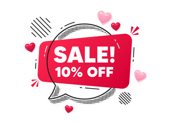 Poster - sale chat speech bubble. love hearts concept. sale 10 percent off discount. promotion price offer si