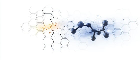 Aufkleber - Molecular Structure with Hexagon Grid Background Illustration for Scientific Research and Development in Chemistry and Biology on White