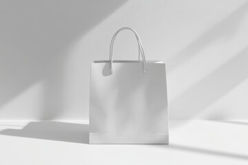 Poster - Minimalist White Shopping Bag Still Life in Studio with Natural Light and Shadow Play for Branding Mockup