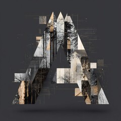 Poster - Geometric Letterform Composition with Forest Imagery and Abstract Textural Elements