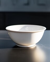 Poster - Empty White Bowl on Dark Surface with Natural Light Studio Shot for Food Presentation and Dining