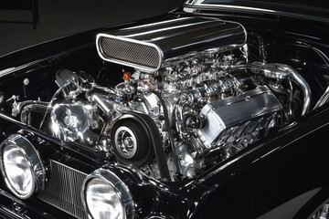 Aufkleber - Powerful modified car engine with sleek chrome details Generative AI