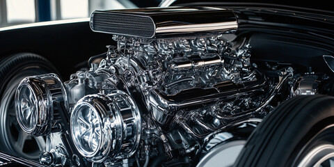 Aufkleber - Close-up view of a powerful modified car engine Generative AI