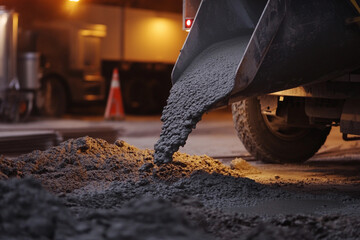 Poster - concrete being poured on construction site at night generative ai