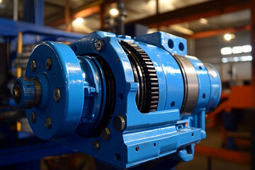 Poster - Close up of a vibrant industrial blue motor in operation Generative AI