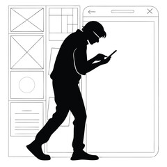 Silhouette of a person using a smartphone while conceptualizing UI designs