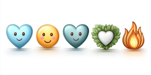 Poster - a 2d flat vector of popular emoji icons like smile heart and fire with clean borders on white