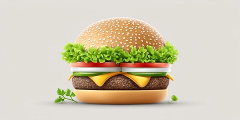 Poster - a minimalist illustration of a cheeseburger icon with simple layers on white background