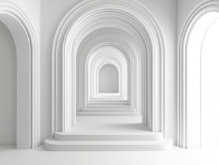 Poster - Endless White Arches Perspective, Minimalist Architecture, Interior Design, Geometric Shapes, Modern Hallway, Abstract Background