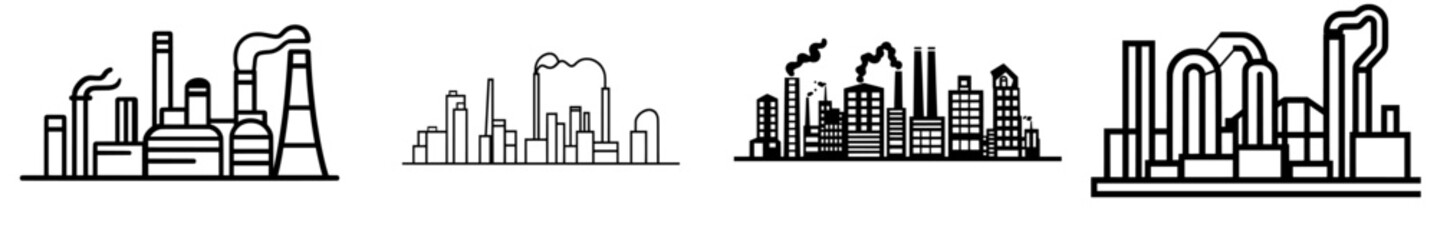 Modern illustration of industrial plant depicted in continuous line art drawing style with abstract factory buildings in minimalist black linear design isolated on white background