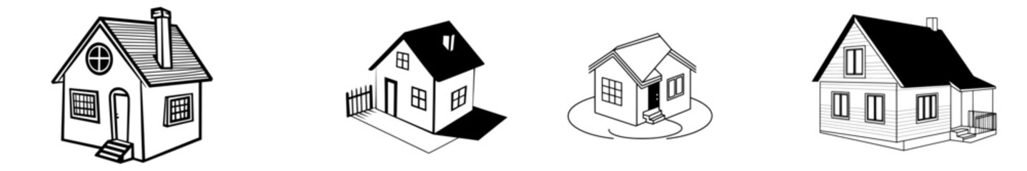 Poster - A simple house icon is depicted in a continuous line art drawing style, featuring an abstract home with a minimalist black linear design isolated on a white background, creating a modern illustration