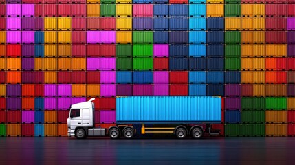 Aufkleber - A cargo truck maneuvers through stacked containers, capturing the complexity and energy of global trade and shipping