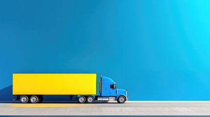 Poster - A bold blue semi-truck with a yellow trailer cuts across a clean, modern background, representing power in motion