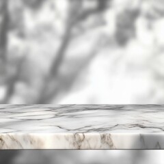 Poster - Marble countertop display against blurred tree branch background studio shot product placement template