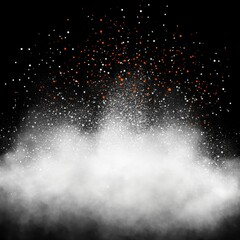 Poster - Abstract explosion of white and orange particles against black background studio shot for digital art and design projects