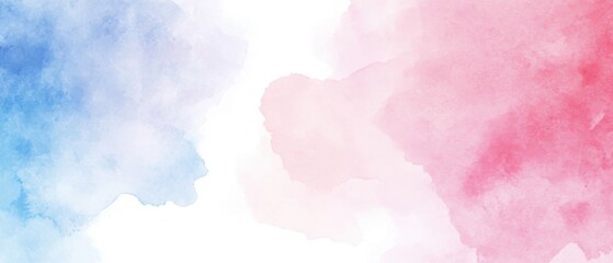 Poster - Abstract Watercolor Wash Painting of Blue and Pink Hues on White Paper Background, Artistic Texture, Soft Pastel Colors, Minimalist Design, Modern Art
