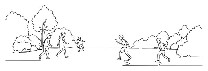 Naklejka na meble family running and playing in park monoline shape vector