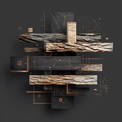 Poster - Abstract geometric composition with textured blocks and linear golden details