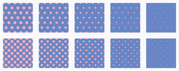 Poster - Set polka dots seamless vector pattern. Simple background for web or print. Abstract surface.