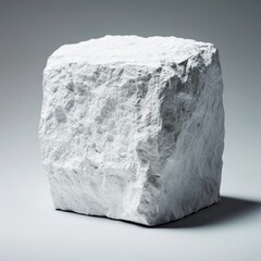 Poster - Studio shot of a large white rock block against a neutral background showcasing texture and form in a minimalist style