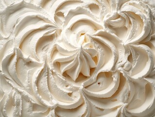 Poster - Whipped cream texture close up overhead shot showing swirls and peaks of dairy topping on dessert cake frosting