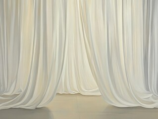 Poster - Elegant white curtains cascade in soft folds studio shot backdrop for wedding or event design ethereal dreamy atmosphere minimalist style