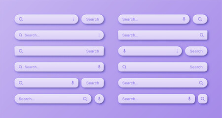 Fototapete - Colorful 3d search bar templates. Internet browser engine with search box, address bar and text field. UI design, website interface element with web icons and push button. Vector illustration