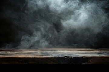 Poster - Moody tabletop background with swirling smoke and dark ambiance studio shot for product placement or dramatic effect
