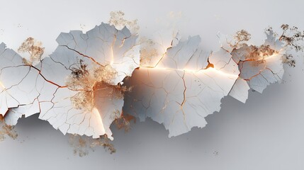 Poster - Abstract fractured surface with golden veins emanating ethereal luminescence