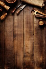 Poster - Rustic tobacco tools on wooden table top down view for background or product placement in studio