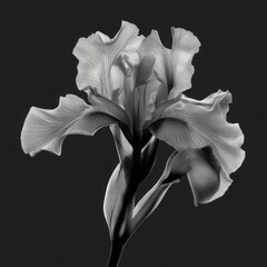 Poster - Elegant iris flower in grayscale close up studio shot against black background for botanical art and design
