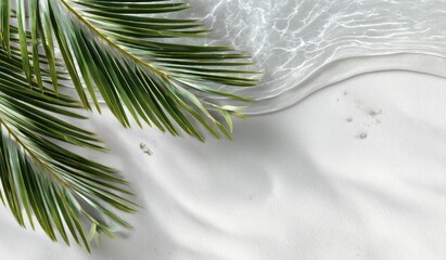 Aufkleber - Palm Fronds and Water Reflections on White Sand, Evoking Summer Relaxation and Tropical Getaways for Travel and Wellness Campaigns : Generative AI