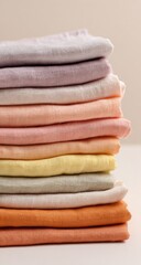 Aufkleber - Stack of Pastel Linen Napkins, Representing Sustainable Living and Home Decor Ideas for Marketing Campaigns and Product Presentation : Generative AI