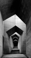 Poster - Brutalist Concrete Architecture Featuring Geometric Shapes and Staircase, Representing Modern Design and Urban Exploration : Generative AI