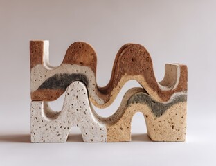 Aufkleber - Abstract Sandstone Wave Sculpture on White Background, Ideal for Home Decor and Artistic Expression Projects : Generative AI